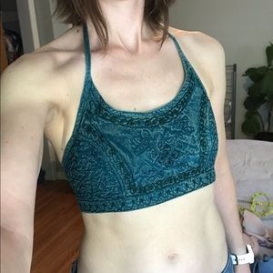 Blue green halter bra crop top XS small med hippie